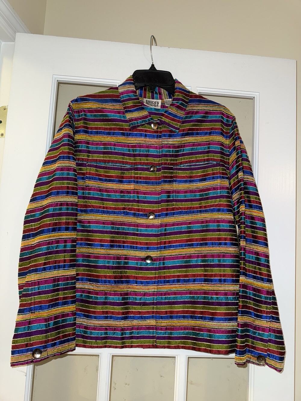Womens Chicos Design Top Overshirt Silk Rayon Rainbow Striped Metallic 1 Small